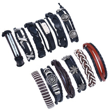 Load image into Gallery viewer, 6Pcs Retro Men Faux Leather Hip Pop Punk Skull Leaf Braid Bracelet Wrist Jewelry - provenclothes
