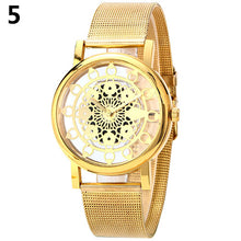 Load image into Gallery viewer, Fashion Women Faux Leather Alloy Mesh Band Flower Skeleton Quartz Wrist Watch - provenclothes