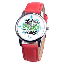 Load image into Gallery viewer, Let Your Dreams Take Flight Letter Dial Faux Leather Band Quartz Wrist Watch - provenclothes
