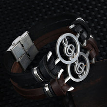 Load image into Gallery viewer, Vintage Hollow Musical Note Bracelet Men Faux Leather Wristband Hand Jewelry - provenclothes