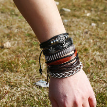 Load image into Gallery viewer, 6Pcs Retro Men Faux Leather Hip Pop Punk Skull Leaf Braid Bracelet Wrist Jewelry - provenclothes