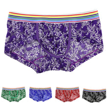 Load image into Gallery viewer, Men Sexy Soft See-through Lace Multicolor Belt Boxer Brief Underwear Underpants - provenclothes
