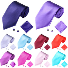 Load image into Gallery viewer, Men's Fashion Solid Color Suits Ties Necktie Cufflinks Hanky Set Tuxedo Suit - provenclothes