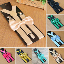 Load image into Gallery viewer, Solid Color Kids Adult Clip-on Elastic Y-Shape Adjustable Suspenders Bowtie Set - provenclothes