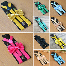 Load image into Gallery viewer, Solid Color Kids Adult Clip-on Elastic Y-Shape Adjustable Suspenders Bowtie Set - provenclothes