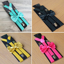 Load image into Gallery viewer, Solid Color Kids Adult Clip-on Elastic Y-Shape Adjustable Suspenders Bowtie Set - provenclothes
