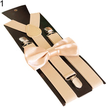 Load image into Gallery viewer, Solid Color Kids Adult Clip-on Elastic Y-Shape Adjustable Suspenders Bowtie Set - provenclothes