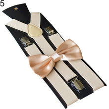 Load image into Gallery viewer, Solid Color Kids Adult Clip-on Elastic Y-Shape Adjustable Suspenders Bowtie Set - provenclothes