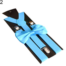 Load image into Gallery viewer, Solid Color Kids Adult Clip-on Elastic Y-Shape Adjustable Suspenders Bowtie Set - provenclothes