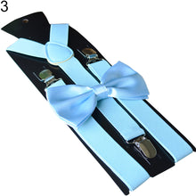Load image into Gallery viewer, Solid Color Kids Adult Clip-on Elastic Y-Shape Adjustable Suspenders Bowtie Set - provenclothes