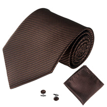 Load image into Gallery viewer, Solid Color Stripe Jacquard Business Men Necktie Handkerchief Cuff Links Set - provenclothes