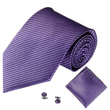 Load image into Gallery viewer, Solid Color Stripe Jacquard Business Men Necktie Handkerchief Cuff Links Set - provenclothes