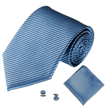Load image into Gallery viewer, Solid Color Stripe Jacquard Business Men Necktie Handkerchief Cuff Links Set - provenclothes