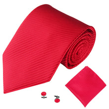 Load image into Gallery viewer, Solid Color Stripe Jacquard Business Men Necktie Handkerchief Cuff Links Set - provenclothes