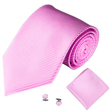 Load image into Gallery viewer, Solid Color Stripe Jacquard Business Men Necktie Handkerchief Cuff Links Set - provenclothes