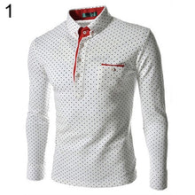 Load image into Gallery viewer, Men England Trendy Polka Dot Self-Cultivation Long Sleeved Slim Fit Shirt Top - provenclothes