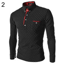 Load image into Gallery viewer, Men England Trendy Polka Dot Self-Cultivation Long Sleeved Slim Fit Shirt Top - provenclothes