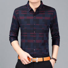 Load image into Gallery viewer, Men Spring Autumn Casual Business Plaid Print Long Sleeve Button Down Shirt Top - provenclothes