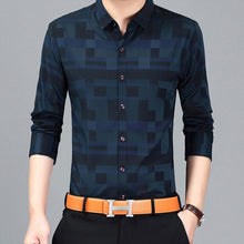 Load image into Gallery viewer, Men Spring Autumn Casual Business Plaid Print Long Sleeve Button Down Shirt Top - provenclothes