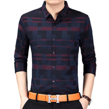 Load image into Gallery viewer, Men Spring Autumn Casual Business Plaid Print Long Sleeve Button Down Shirt Top - provenclothes