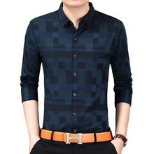 Load image into Gallery viewer, Men Spring Autumn Casual Business Plaid Print Long Sleeve Button Down Shirt Top - provenclothes