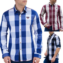Load image into Gallery viewer, Large Plaid Splicing Color Long Sleeve Turn-Down Collar Men's Casual Shirt Top - provenclothes