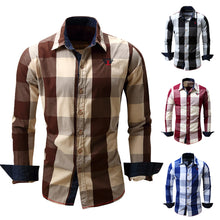 Load image into Gallery viewer, Large Plaid Splicing Color Long Sleeve Turn-Down Collar Men's Casual Shirt Top - provenclothes