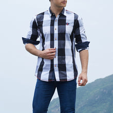 Load image into Gallery viewer, Large Plaid Splicing Color Long Sleeve Turn-Down Collar Men's Casual Shirt Top - provenclothes