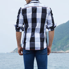 Load image into Gallery viewer, Large Plaid Splicing Color Long Sleeve Turn-Down Collar Men's Casual Shirt Top - provenclothes