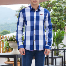 Load image into Gallery viewer, Large Plaid Splicing Color Long Sleeve Turn-Down Collar Men's Casual Shirt Top - provenclothes