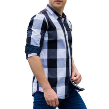 Load image into Gallery viewer, Large Plaid Splicing Color Long Sleeve Turn-Down Collar Men's Casual Shirt Top - provenclothes