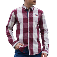 Load image into Gallery viewer, Large Plaid Splicing Color Long Sleeve Turn-Down Collar Men's Casual Shirt Top - provenclothes