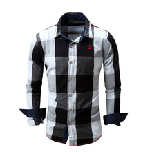 Load image into Gallery viewer, Large Plaid Splicing Color Long Sleeve Turn-Down Collar Men's Casual Shirt Top - provenclothes