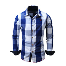 Load image into Gallery viewer, Large Plaid Splicing Color Long Sleeve Turn-Down Collar Men's Casual Shirt Top - provenclothes