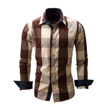 Load image into Gallery viewer, Large Plaid Splicing Color Long Sleeve Turn-Down Collar Men's Casual Shirt Top - provenclothes