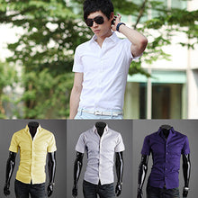 Load image into Gallery viewer, Men's Fashion Summer Cool Turn-Down Collar Solid Slim Fit Short Sleeve Shirt - provenclothes