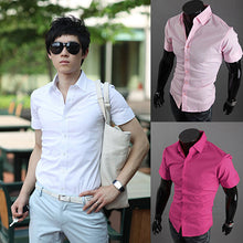 Load image into Gallery viewer, Men's Fashion Summer Cool Turn-Down Collar Solid Slim Fit Short Sleeve Shirt - provenclothes