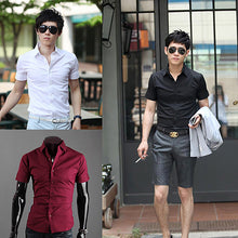 Load image into Gallery viewer, Men's Fashion Summer Cool Turn-Down Collar Solid Slim Fit Short Sleeve Shirt - provenclothes