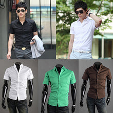 Load image into Gallery viewer, Men's Fashion Summer Cool Turn-Down Collar Solid Slim Fit Short Sleeve Shirt - provenclothes