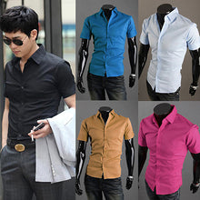 Load image into Gallery viewer, Men's Fashion Summer Cool Turn-Down Collar Solid Slim Fit Short Sleeve Shirt - provenclothes