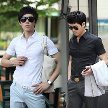 Load image into Gallery viewer, Men's Fashion Summer Cool Turn-Down Collar Solid Slim Fit Short Sleeve Shirt - provenclothes