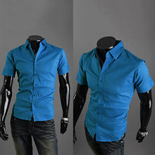 Load image into Gallery viewer, Men's Fashion Summer Cool Turn-Down Collar Solid Slim Fit Short Sleeve Shirt - provenclothes