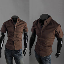 Load image into Gallery viewer, Men's Fashion Summer Cool Turn-Down Collar Solid Slim Fit Short Sleeve Shirt - provenclothes