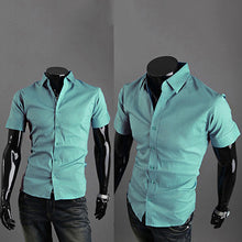 Load image into Gallery viewer, Men's Fashion Summer Cool Turn-Down Collar Solid Slim Fit Short Sleeve Shirt - provenclothes