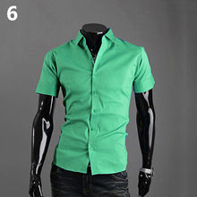 Load image into Gallery viewer, Men's Fashion Summer Cool Turn-Down Collar Solid Slim Fit Short Sleeve Shirt - provenclothes