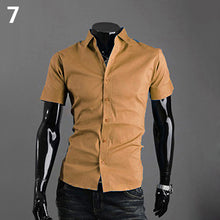 Load image into Gallery viewer, Men's Fashion Summer Cool Turn-Down Collar Solid Slim Fit Short Sleeve Shirt - provenclothes