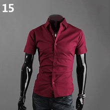 Load image into Gallery viewer, Men's Fashion Summer Cool Turn-Down Collar Solid Slim Fit Short Sleeve Shirt - provenclothes