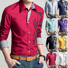 Load image into Gallery viewer, Men Fashion Dragon Pattern Printing Shirt Long Sleeve Slim Fit Lapel T-shirt Top - provenclothes