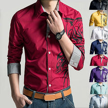 Load image into Gallery viewer, Men Fashion Dragon Pattern Printing Shirt Long Sleeve Slim Fit Lapel T-shirt Top - provenclothes