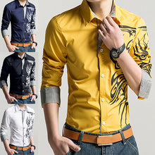 Load image into Gallery viewer, Men Fashion Dragon Pattern Printing Shirt Long Sleeve Slim Fit Lapel T-shirt Top - provenclothes